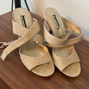 Gold open toe heels